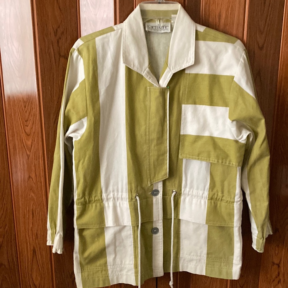 Vintage Karen Kane women’s jacket Size12P Long Sleeves Mustard and White Stripe